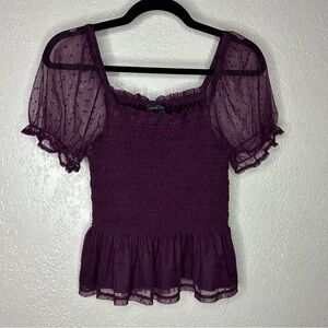 Moa Moa Smocked Deep Purple Puff Sleeved Top